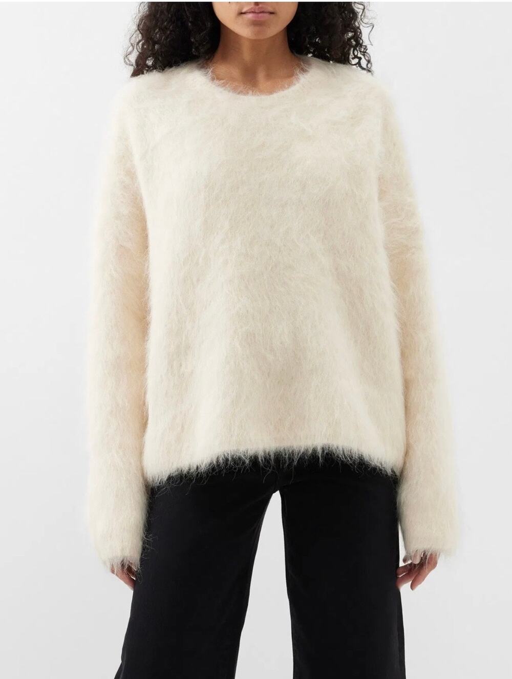TOTEME Cream Alpaca Blend Boxy Knit fuzzy fluffy Sweater Jumper Sz M/L Luxury